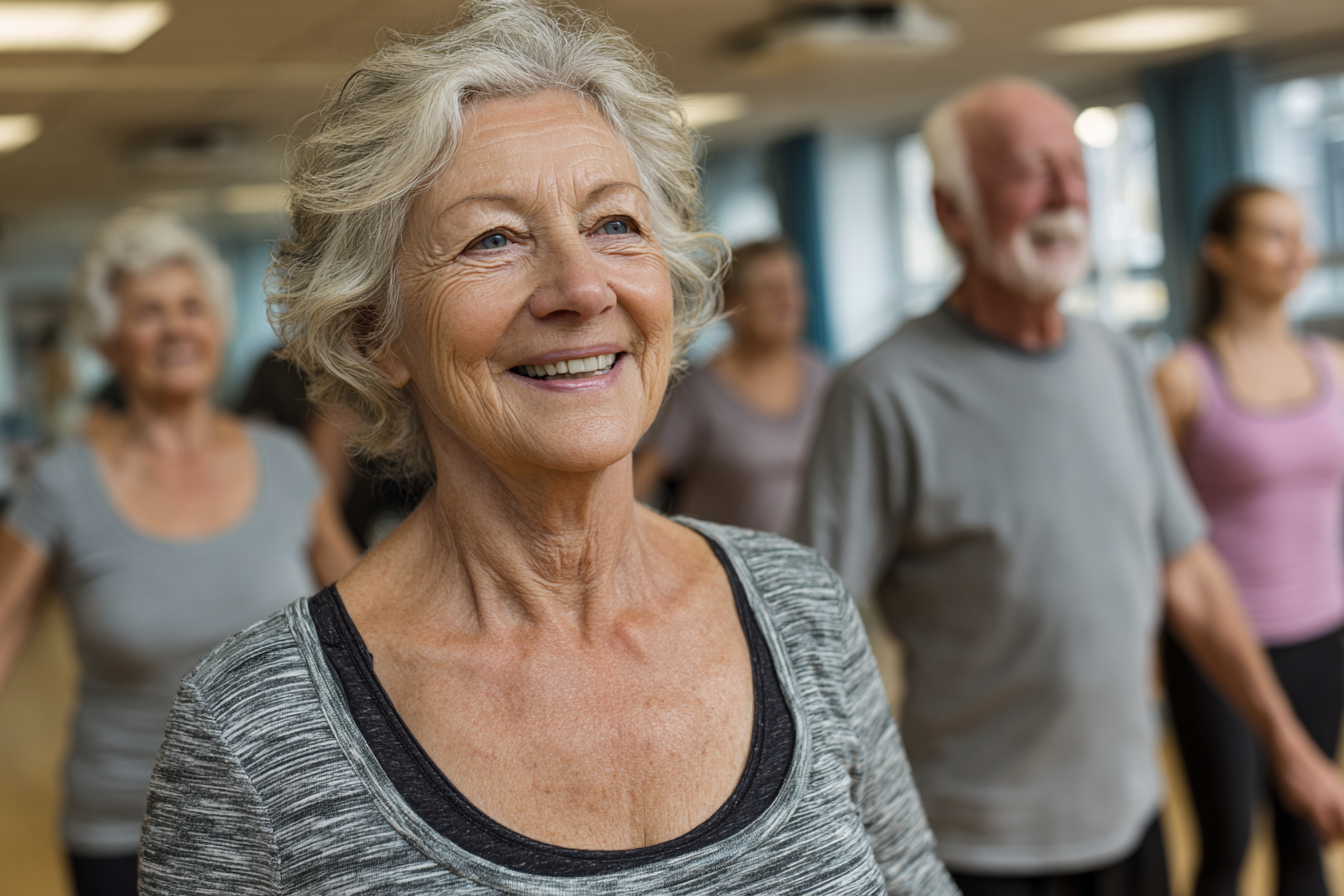 Grup de seniori fericiți la antrenament